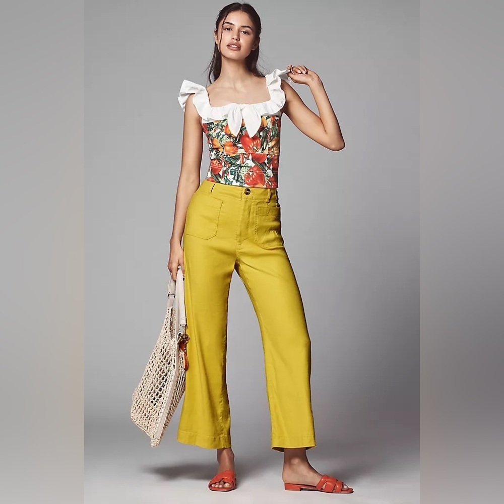NWT! The Colette Linen Blend Crop Wide-Leg Pants by Maeve - Size 32 🏵️